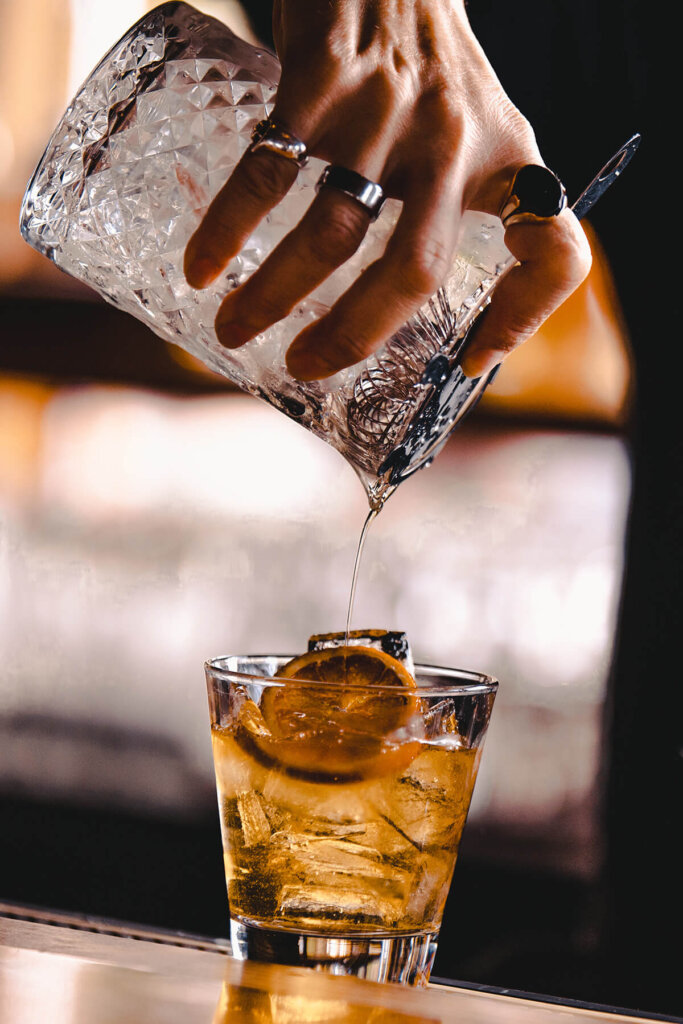 Cocktails being poured at Timbers