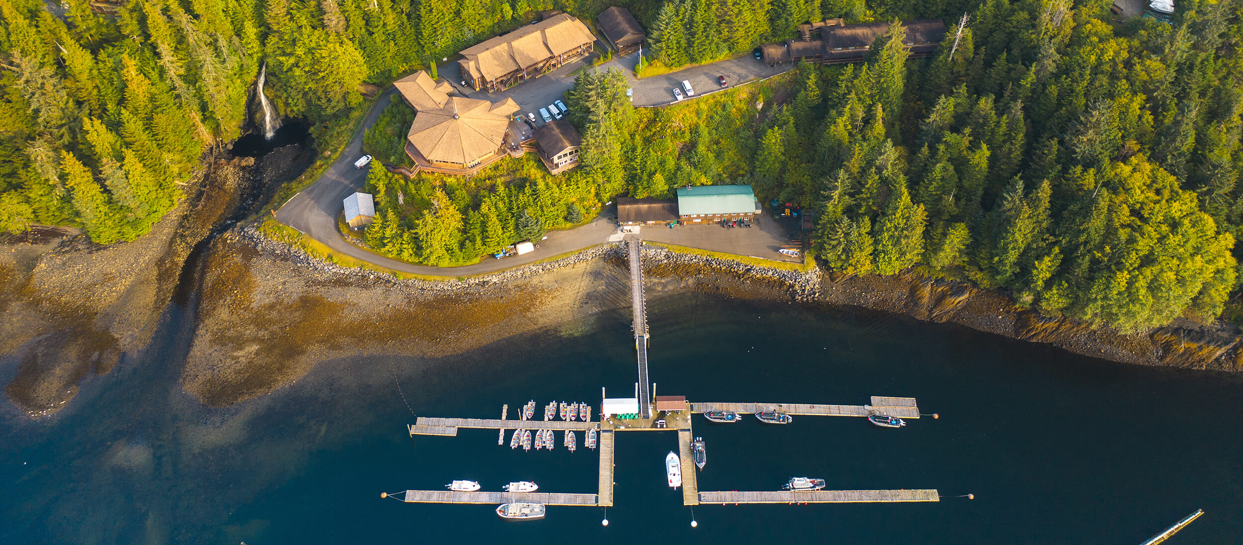 Aerial Pano view of Salmon Falls Resort